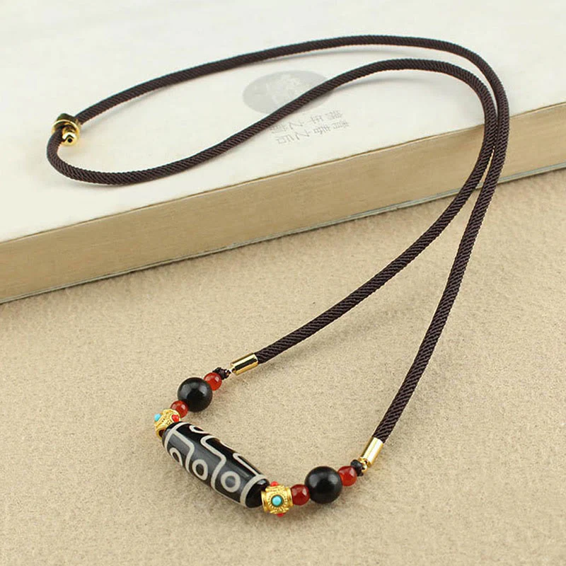 Buddha Stones Tibetano Nove Occhi Dzi Bead Protezione Benedizioni Collana Pendente - Image 5