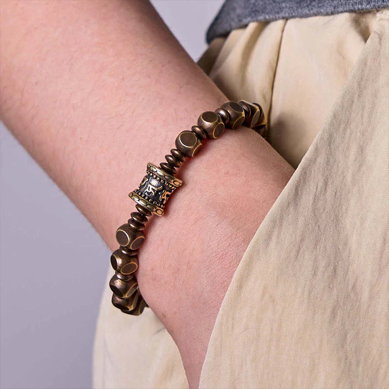 Buddha Stones Tibetano Om Mani Padme Hum Amuleto in ottone intagliato in rame Focus Bracciale - Image 11