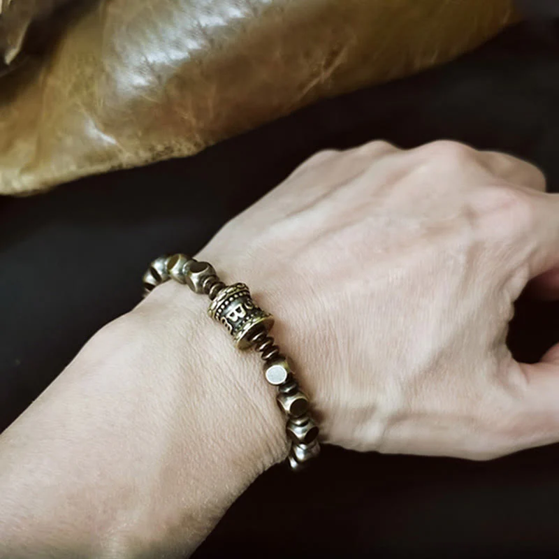 Buddha Stones Tibetano Om Mani Padme Hum Amuleto in ottone intagliato in rame Focus Bracciale - Image 12