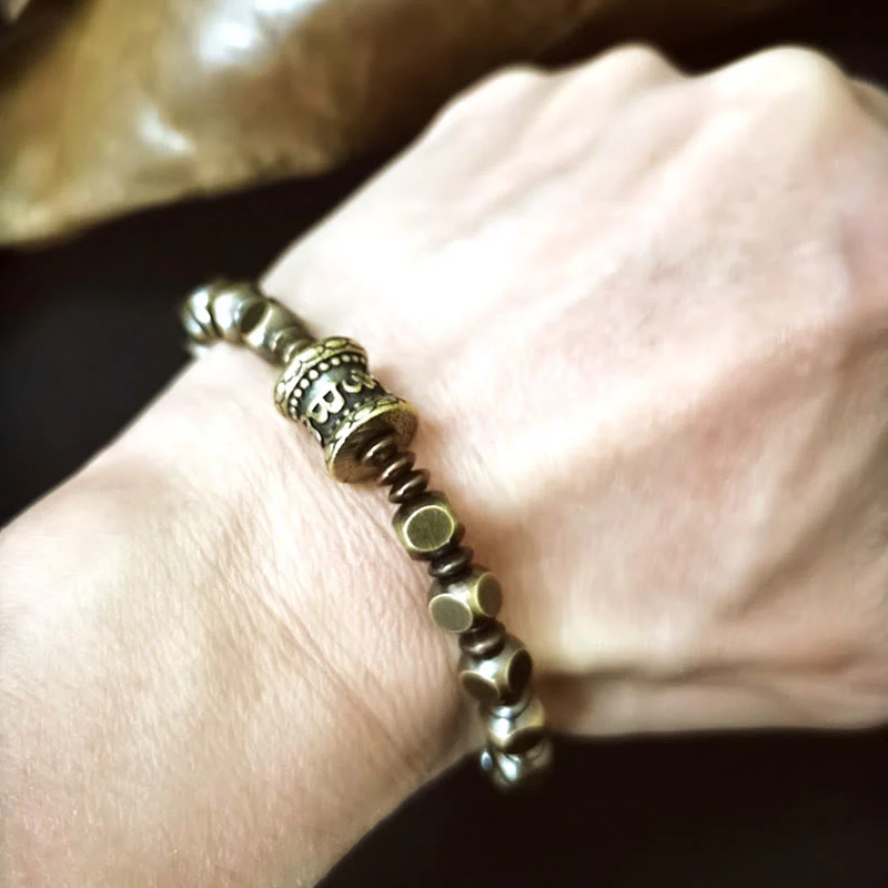 Buddha Stones Tibetano Om Mani Padme Hum Amuleto in ottone intagliato in rame Focus Bracciale - Image 14