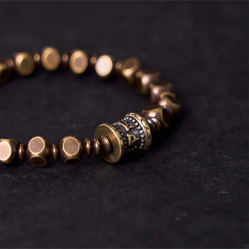 Buddha Stones Tibetano Om Mani Padme Hum Amuleto in ottone intagliato in rame Focus Bracciale - Image 8