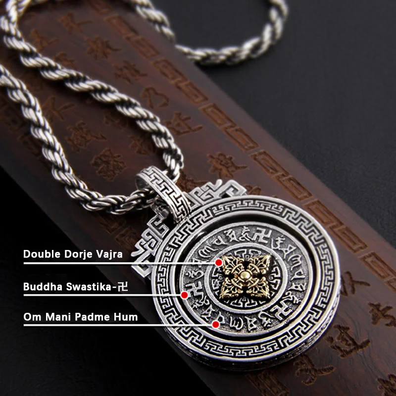 Buddha Stones Tibetano Om Mani Padme Hum Doppio Dorje Vajra Rotante Purezza Collana Pendente Pace - Image 11