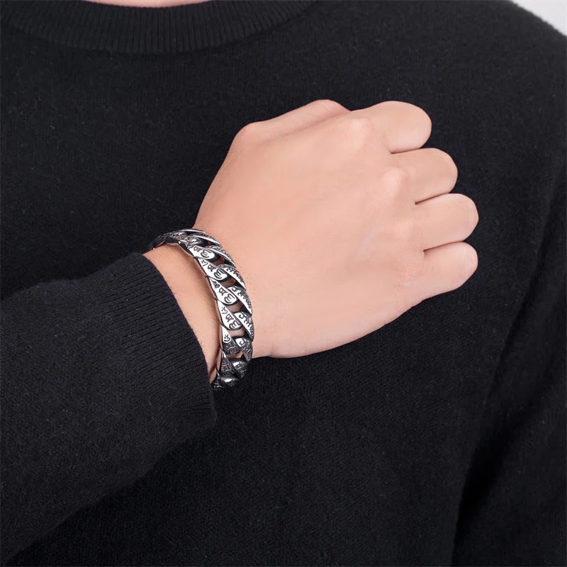 Buddha Stones Tibetano Om Mani Padme Hum Mantra Titanio Acciaio Pace Cuf Bracciale Bangle - Image 10