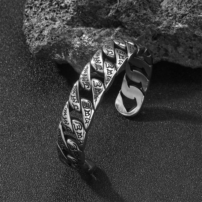 Buddha Stones Tibetano Om Mani Padme Hum Mantra Titanio Acciaio Pace Cuf Bracciale Bangle - Image 2