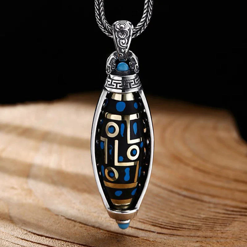Buddha Stones Tibetano Om Mani Padme Hum Perline Dzi a nove occhi Modello Pace Purezza Collana girevole Pendente