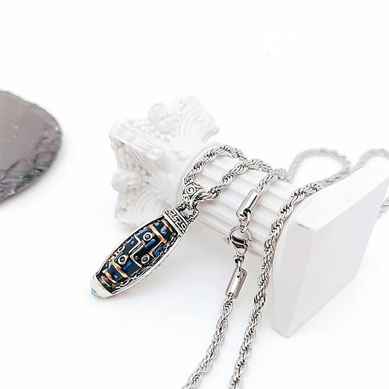 Buddha Stones Tibetano Om Mani Padme Hum Perline Dzi a nove occhi Modello Pace Purezza Collana girevole Pendente - Image 8