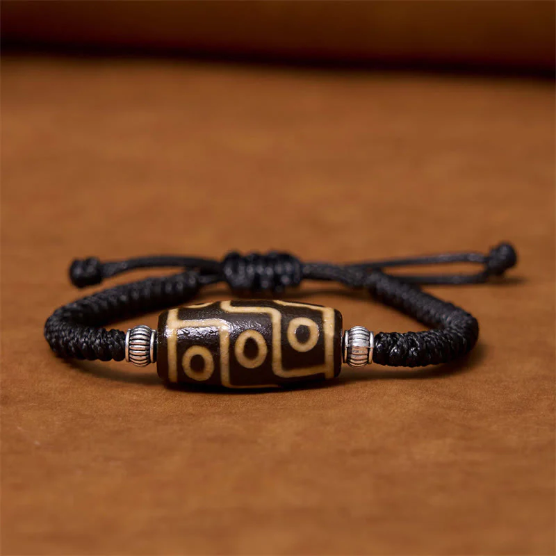 Buddha Stones Tibetano Perlina Dzi a nove occhi Perlina Dzi a tre occhi Braccialetto di corda di protezione della ricchezza