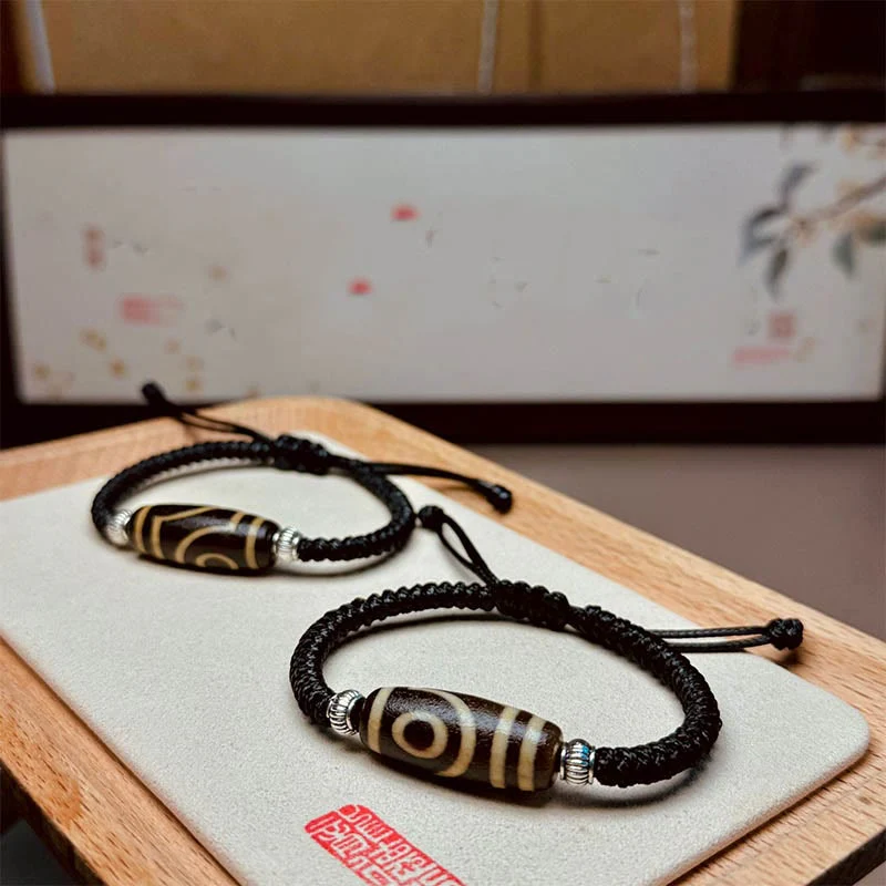 Buddha Stones Tibetano Perlina Dzi a nove occhi Perlina Dzi a tre occhi Braccialetto di corda di protezione della ricchezza - Image 16