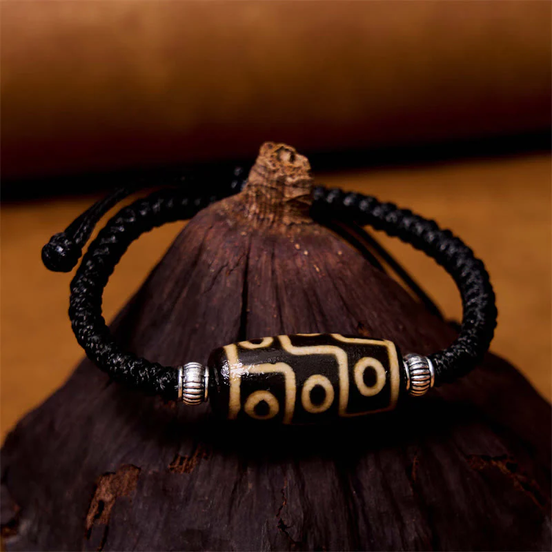 Buddha Stones Tibetano Perlina Dzi a nove occhi Perlina Dzi a tre occhi Braccialetto di corda di protezione della ricchezza - Image 3