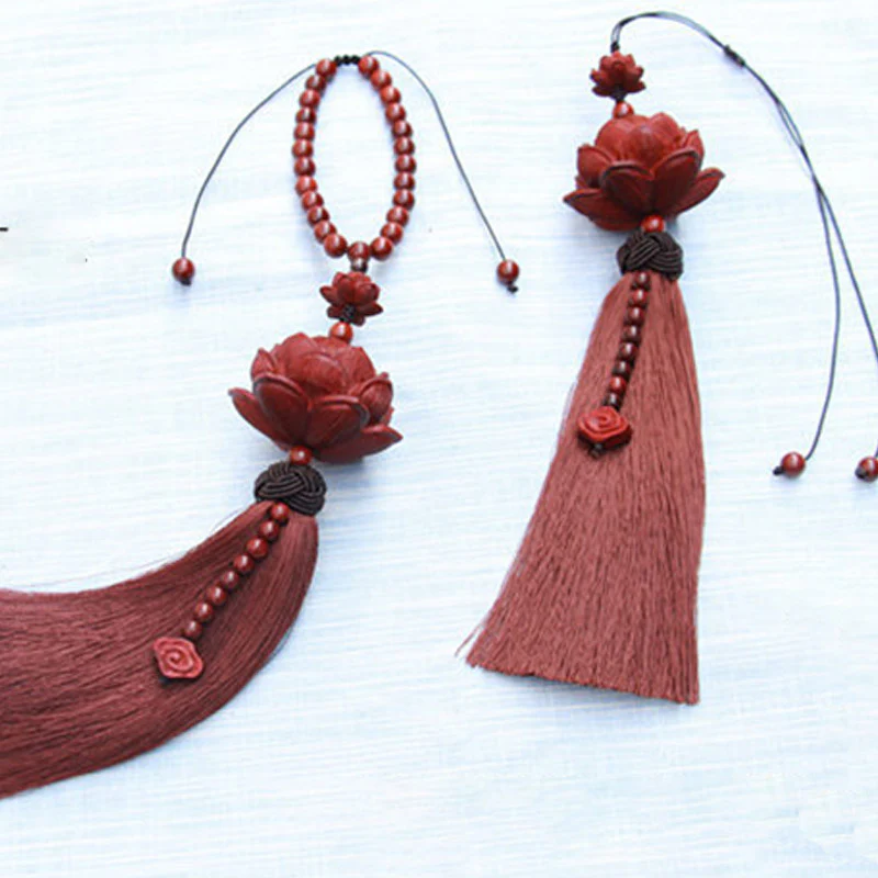 Buddha Stones Tibetano Piccola Foglia Sandalo Rosso Loto Fortuna Protezione Nappa Decorazione - Image 10