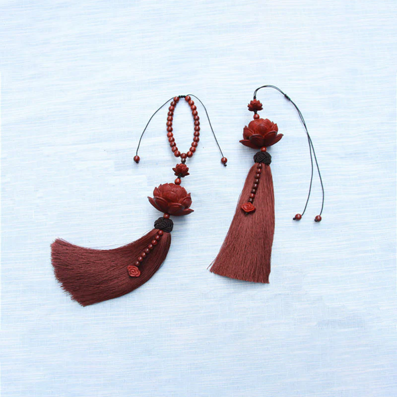 Buddha Stones Tibetano Piccola Foglia Sandalo Rosso Loto Fortuna Protezione Nappa Decorazione - Image 11