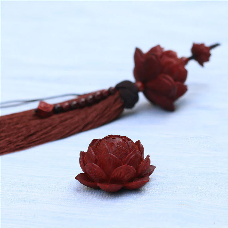 Buddha Stones Tibetano Piccola Foglia Sandalo Rosso Loto Fortuna Protezione Nappa Decorazione - Image 12