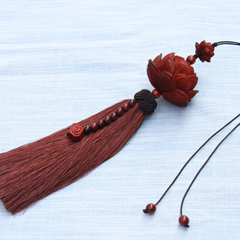 Buddha Stones Tibetano Piccola Foglia Sandalo Rosso Loto Fortuna Protezione Nappa Decorazione - Image 13