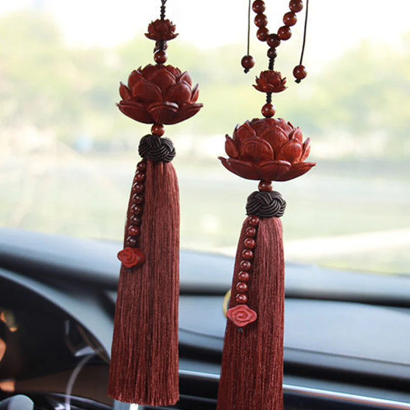 Buddha Stones Tibetano Piccola Foglia Sandalo Rosso Loto Fortuna Protezione Nappa Decorazione - Image 6