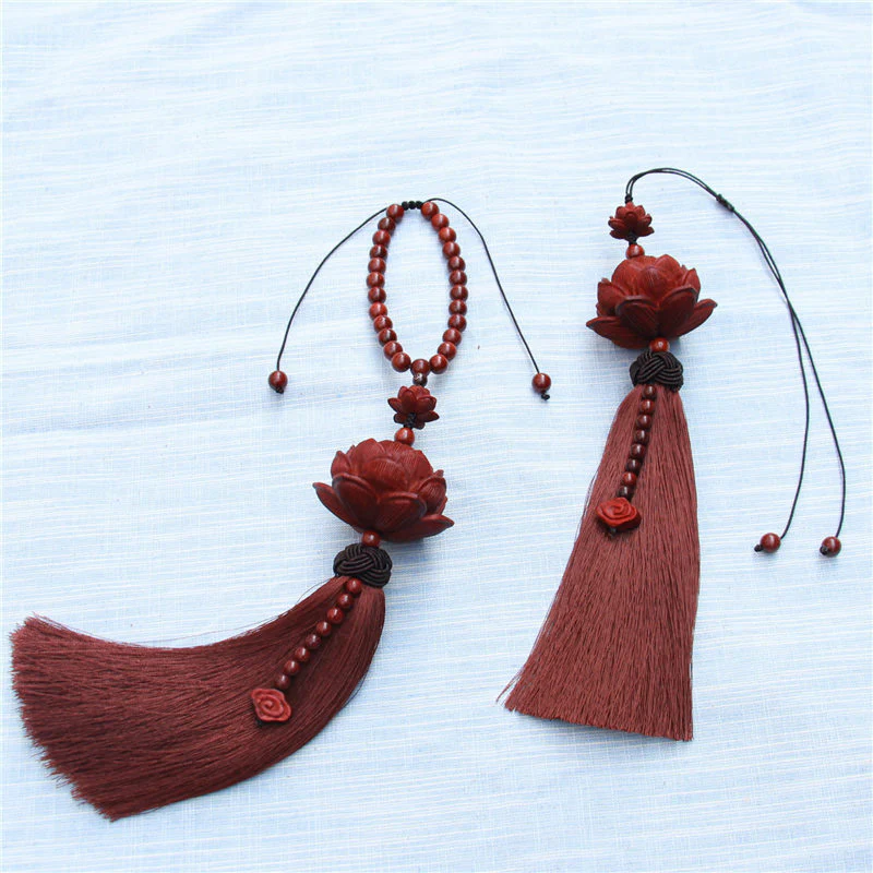 Buddha Stones Tibetano Piccola Foglia Sandalo Rosso Loto Fortuna Protezione Nappa Decorazione - Image 7