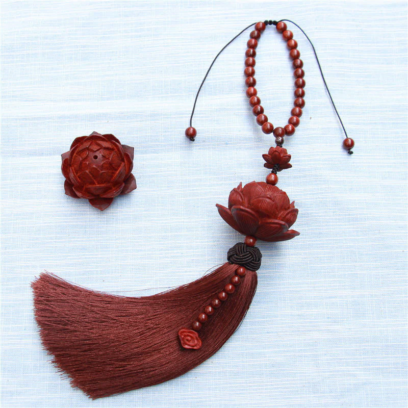 Buddha Stones Tibetano Piccola Foglia Sandalo Rosso Loto Fortuna Protezione Nappa Decorazione - Image 8