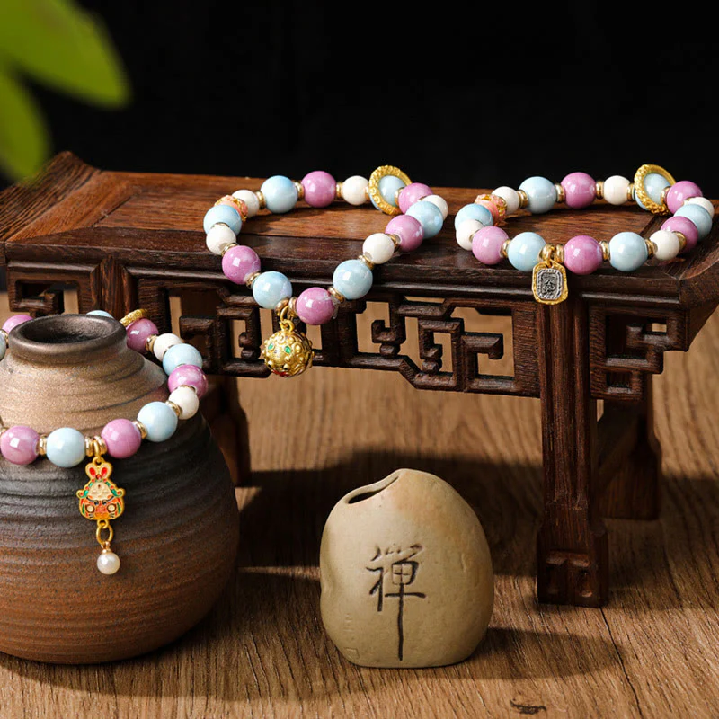 Buddha Stones Tibetano Zakiram Dea della Ricchezza Coniglio Testa di Leone Ciondolo Liuli Vetro Incenso Cenere Perline di Porcellana Braccialetto di Protezione - Image 11