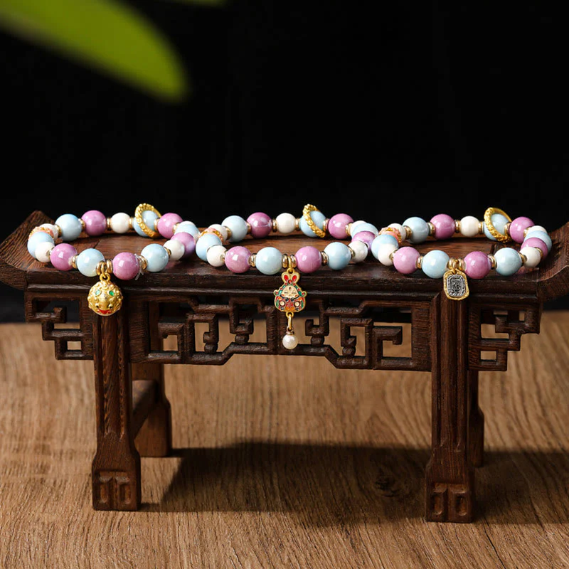 Buddha Stones Tibetano Zakiram Dea della Ricchezza Coniglio Testa di Leone Ciondolo Liuli Vetro Incenso Cenere Perline di Porcellana Braccialetto di Protezione - Image 12