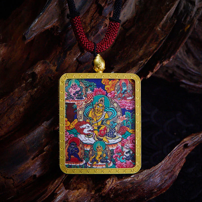 Buddha Stones, ciondolo con collana di Thangka dipinto a mano, ciondolo con zakiram tibetano, volpe a nove code, dio giallo della ricchezza - Image 11