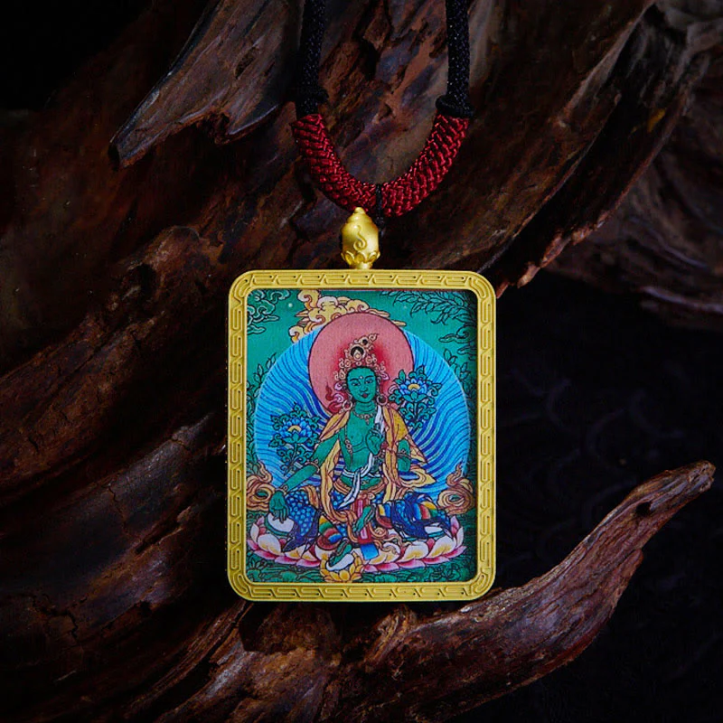 Buddha Stones, ciondolo con collana di Thangka dipinto a mano, ciondolo con zakiram tibetano, volpe a nove code, dio giallo della ricchezza - Image 12