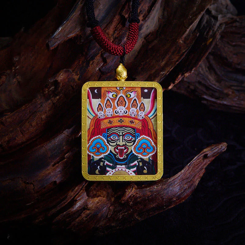 Buddha Stones, ciondolo con collana di Thangka dipinto a mano, ciondolo con zakiram tibetano, volpe a nove code, dio giallo della ricchezza - Image 15