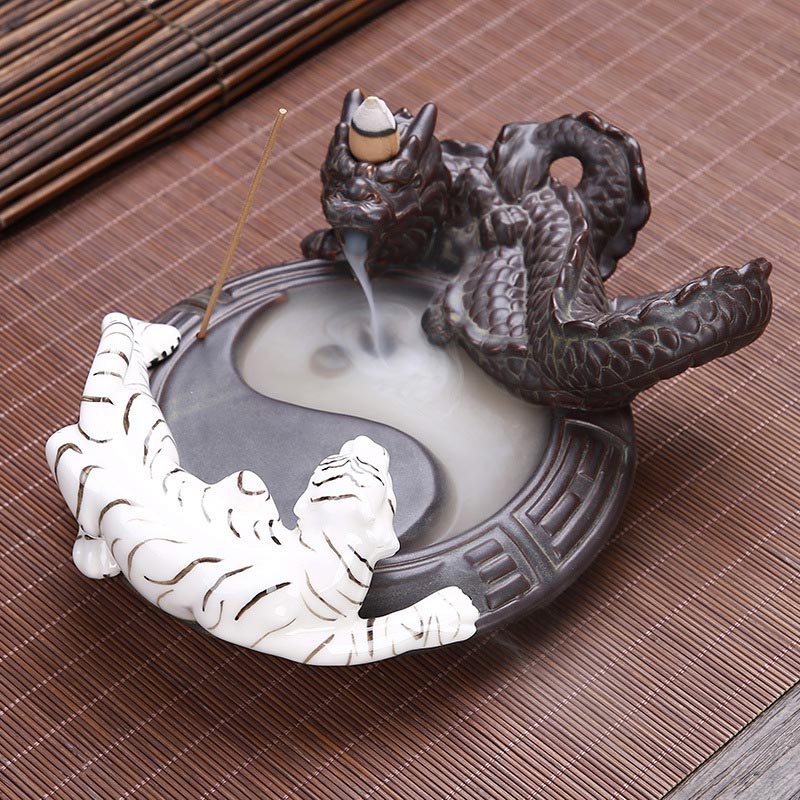 Buddha Stones Tigre Drago Fontana di fumo a riflusso Ceramica Yin Yang Benedizione Bruciatore di incenso Decorazione - Image 3