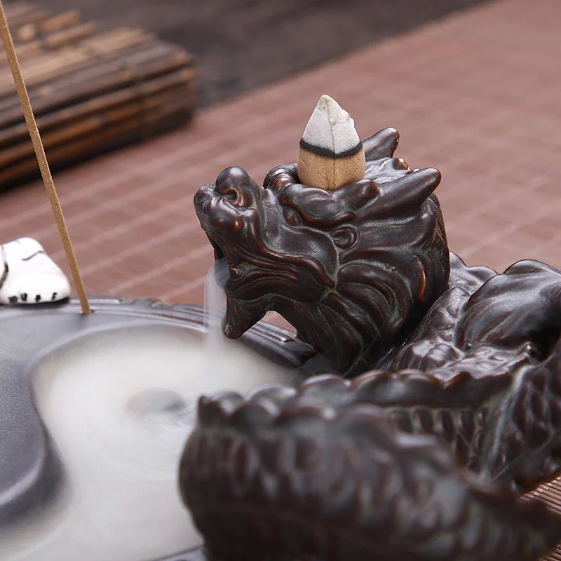 Buddha Stones Tigre Drago Fontana di fumo a riflusso Ceramica Yin Yang Benedizione Bruciatore di incenso Decorazione - Image 4