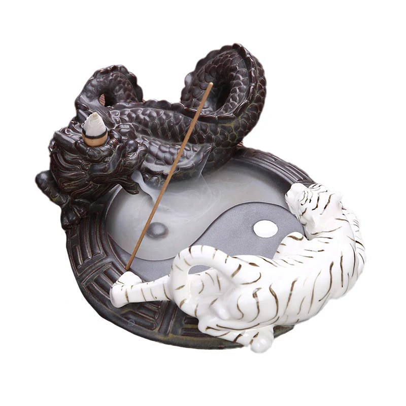 Buddha Stones Tigre Drago Fontana di fumo a riflusso Ceramica Yin Yang Benedizione Bruciatore di incenso Decorazione - Image 5