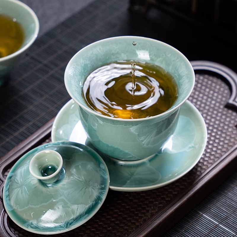 Buddha Stones tradizionale smaltato ceramica Gaiwan Sancai tazza da tè Kung Fu tazza da tè e piattino con coperchio 180ml - Image 3