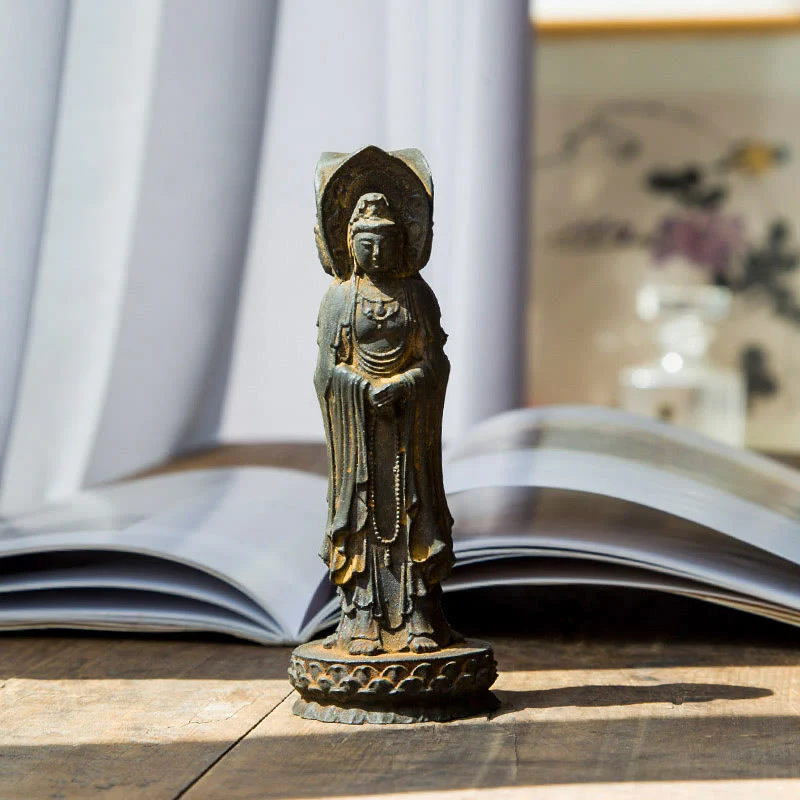 Buddha Stones Triangolare Kwan Yin Avalokitesvara Ferro Polvere Ruggine Resina Statua Ricchezza Decorazione Scrivania - Image 10