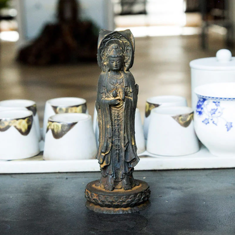 Buddha Stones Triangolare Kwan Yin Avalokitesvara Ferro Polvere Ruggine Resina Statua Ricchezza Decorazione Scrivania - Image 11