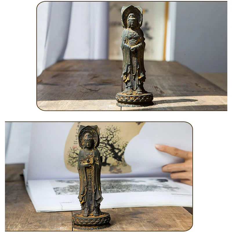 Buddha Stones Triangolare Kwan Yin Avalokitesvara Ferro Polvere Ruggine Resina Statua Ricchezza Decorazione Scrivania - Image 12