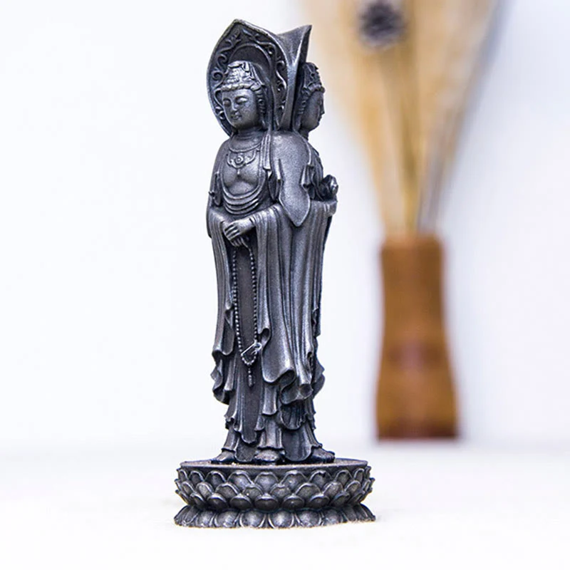 Buddha Stones Triangolare Kwan Yin Avalokitesvara Ferro Polvere Ruggine Resina Statua Ricchezza Decorazione Scrivania - Image 17