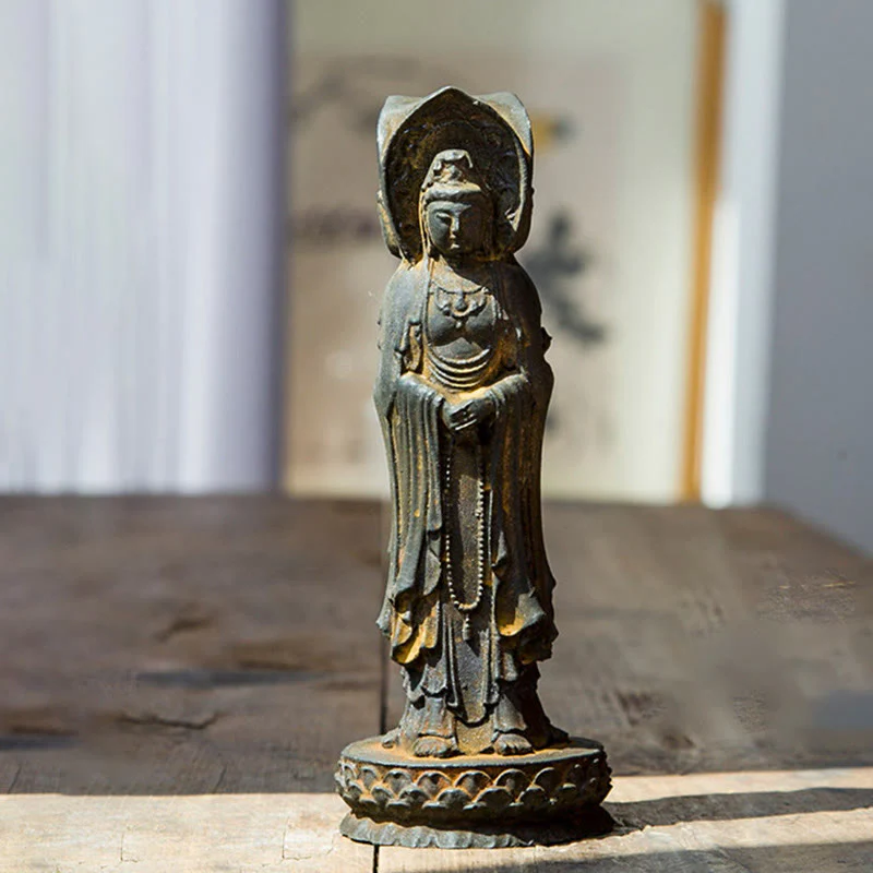 Buddha Stones Triangolare Kwan Yin Avalokitesvara Ferro Polvere Ruggine Resina Statua Ricchezza Decorazione Scrivania - Image 2