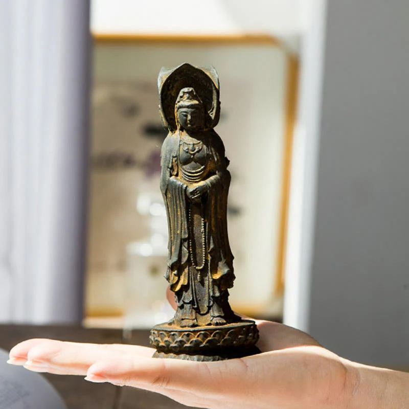 Buddha Stones Triangolare Kwan Yin Avalokitesvara Ferro Polvere Ruggine Resina Statua Ricchezza Decorazione Scrivania - Image 4