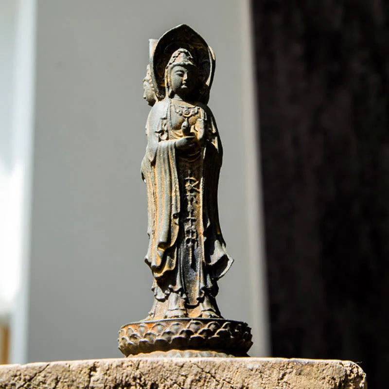 Buddha Stones Triangolare Kwan Yin Avalokitesvara Ferro Polvere Ruggine Resina Statua Ricchezza Decorazione Scrivania - Image 5