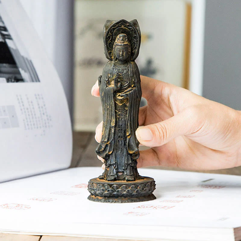 Buddha Stones Triangolare Kwan Yin Avalokitesvara Ferro Polvere Ruggine Resina Statua Ricchezza Decorazione Scrivania - Image 7