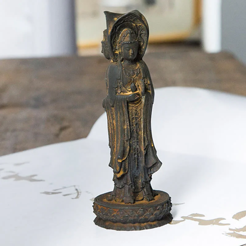 Buddha Stones Triangolare Kwan Yin Avalokitesvara Ferro Polvere Ruggine Resina Statua Ricchezza Decorazione Scrivania - Image 8
