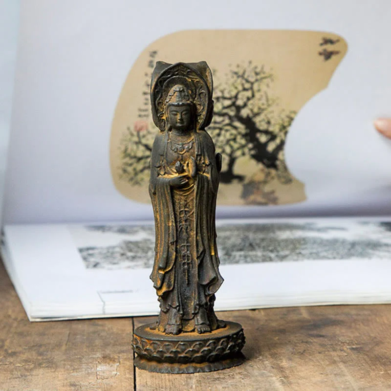 Buddha Stones Triangolare Kwan Yin Avalokitesvara Ferro Polvere Ruggine Resina Statua Ricchezza Decorazione Scrivania - Image 9