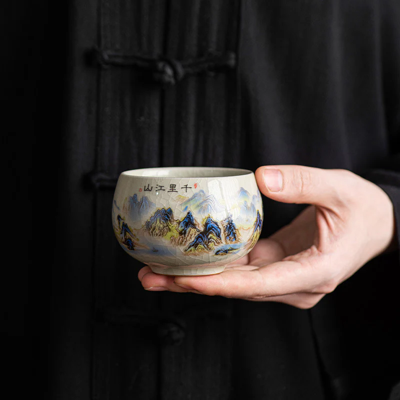 Buddha Stones Un panorama di fiumi e montagne Tazza da tè in ceramica Tazza da tè Kung Fu 150 ml