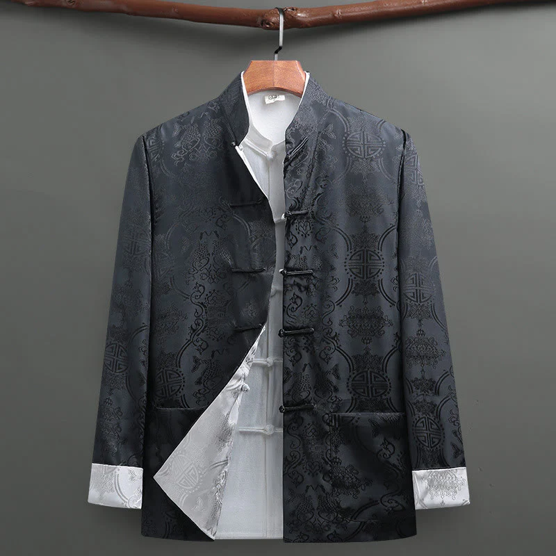 Buddha Stones Uomo Rana-Bottone Tang Suit Koi Fish Pattern Giacca Manica Lunga Camicia Con Tasche - Image 12