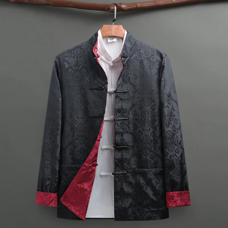 Buddha Stones Uomo Rana-Bottone Tang Suit Koi Fish Pattern Giacca Manica Lunga Camicia Con Tasche - Image 14