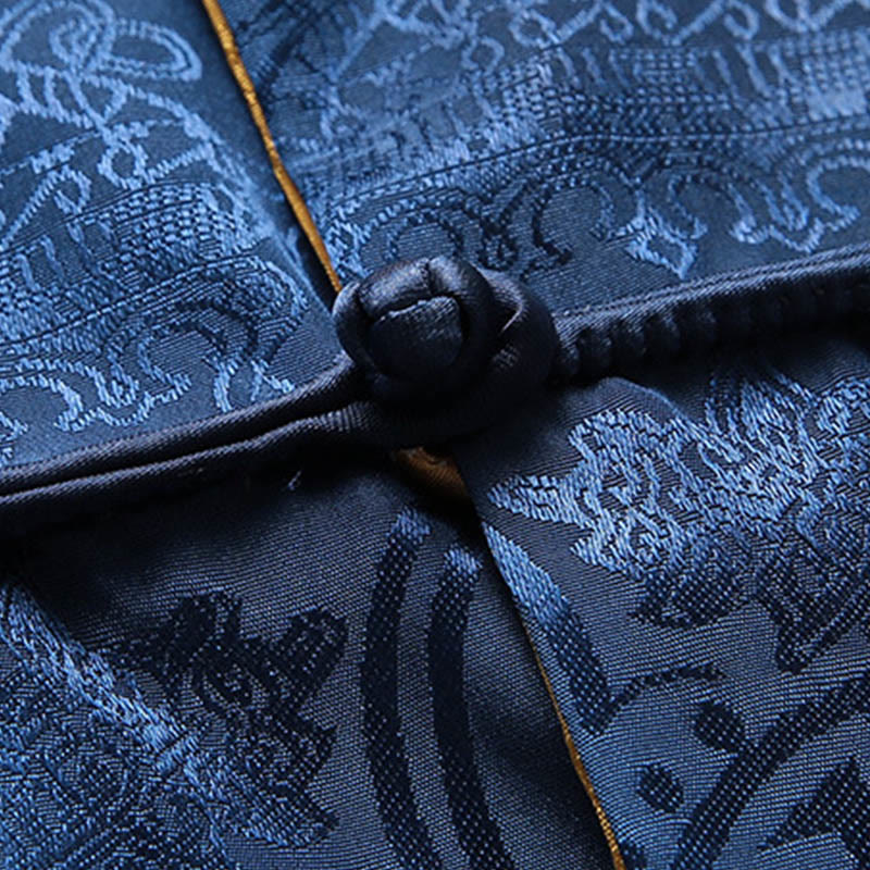 Buddha Stones Uomo Rana-Bottone Tang Suit Koi Fish Pattern Giacca Manica Lunga Camicia Con Tasche - Image 7