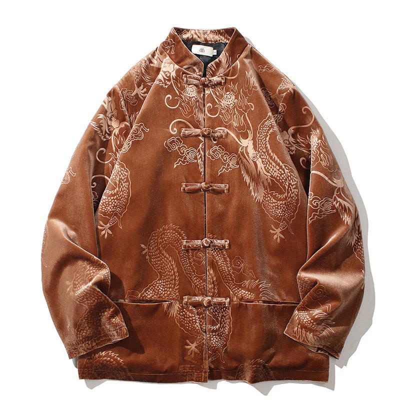 Buddha Stones Uomo Rana-bottoni Tang Suit Drago Modello Lisvelte Cotone Giacca Camicia Con Tasche - Image 10