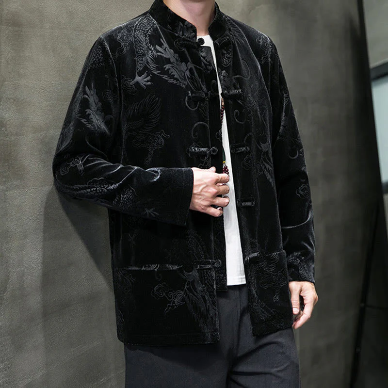 Buddha Stones Uomo Rana-bottoni Tang Suit Drago Modello Lisvelte Cotone Giacca Camicia Con Tasche - Image 12