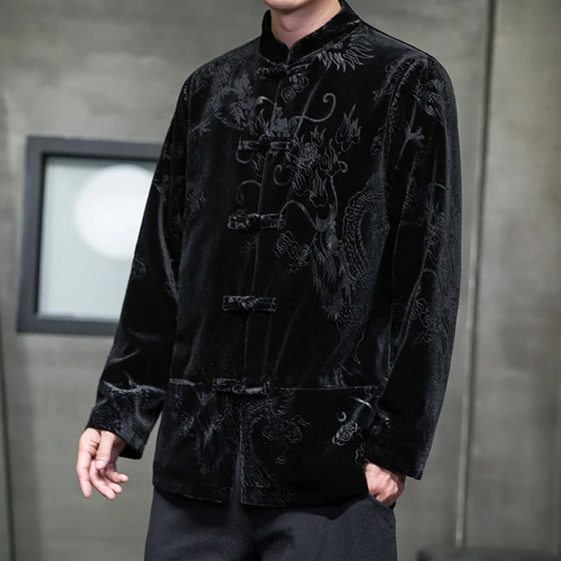 Buddha Stones Uomo Rana-bottoni Tang Suit Drago Modello Lisvelte Cotone Giacca Camicia Con Tasche - Image 14