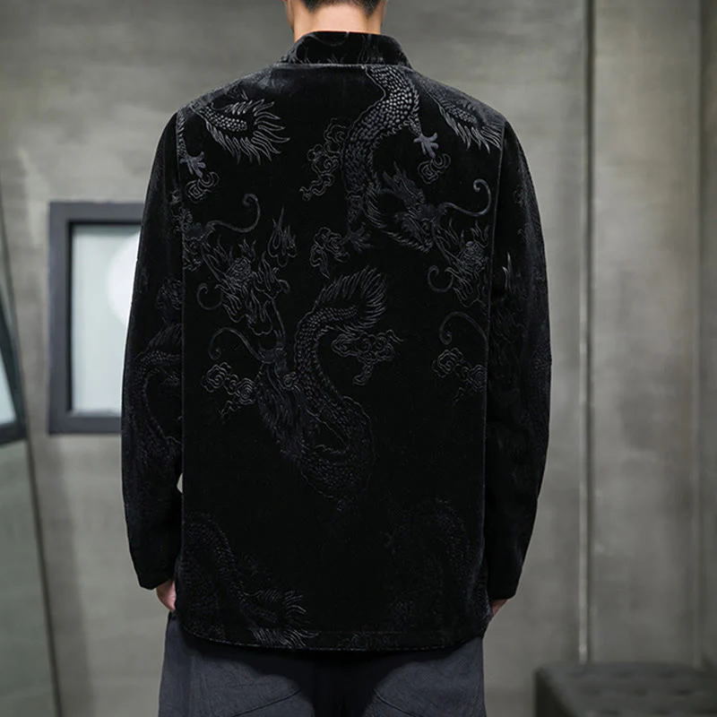 Buddha Stones Uomo Rana-bottoni Tang Suit Drago Modello Lisvelte Cotone Giacca Camicia Con Tasche - Image 18
