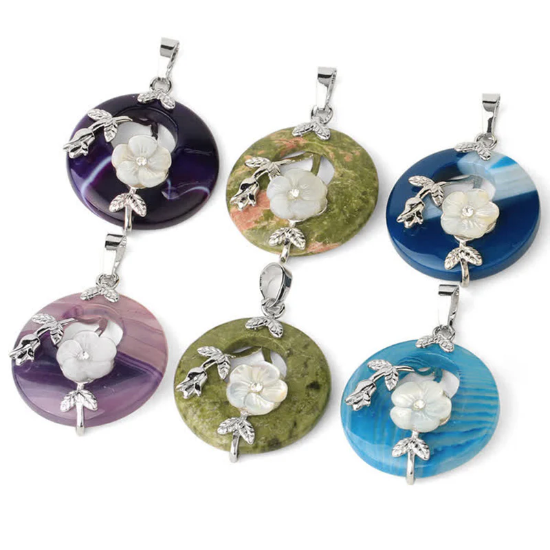 Buddha Stones Vari cristalli Ametista Avventurina verde Fiore Collana pendente curativa - Image 2