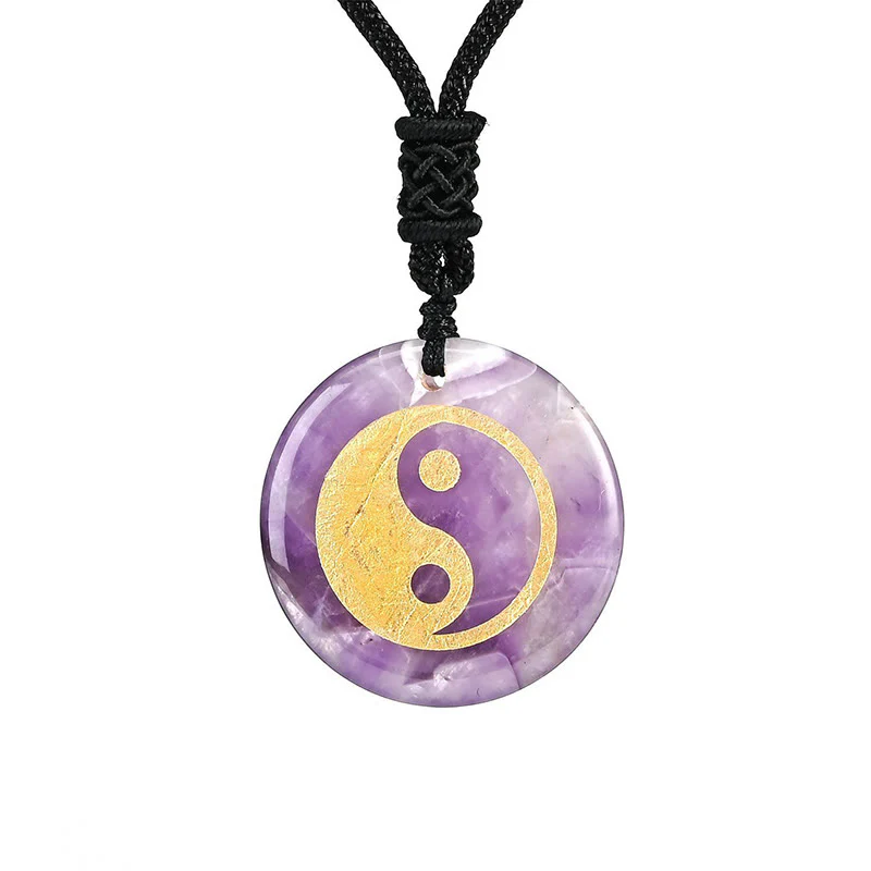 Buddha Stones Vari cristalli Ametista Occhio di tigre Avventurina verde Yin Yang Collana pendente spirituale - Image 9