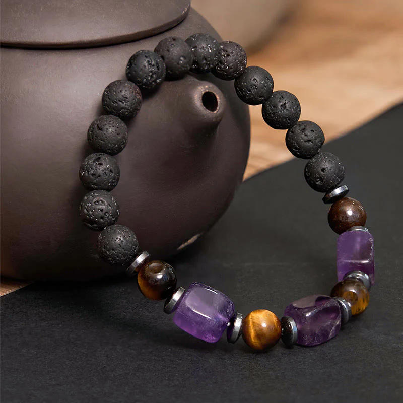 Buddha Stones Vari Cristalli Pietra lavica Bracciale Calma - Image 2